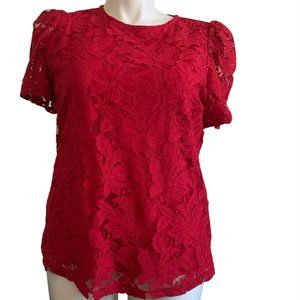 Liz Claiborne | Red Layered Short-Sleeve Lace Pattern Crochet Blouse | Sz L